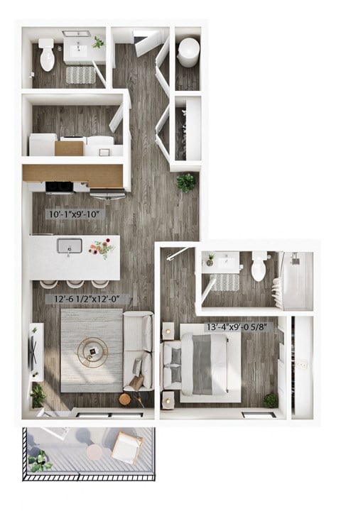Floor plan for 1 bed, 1 bath, 699 sqft